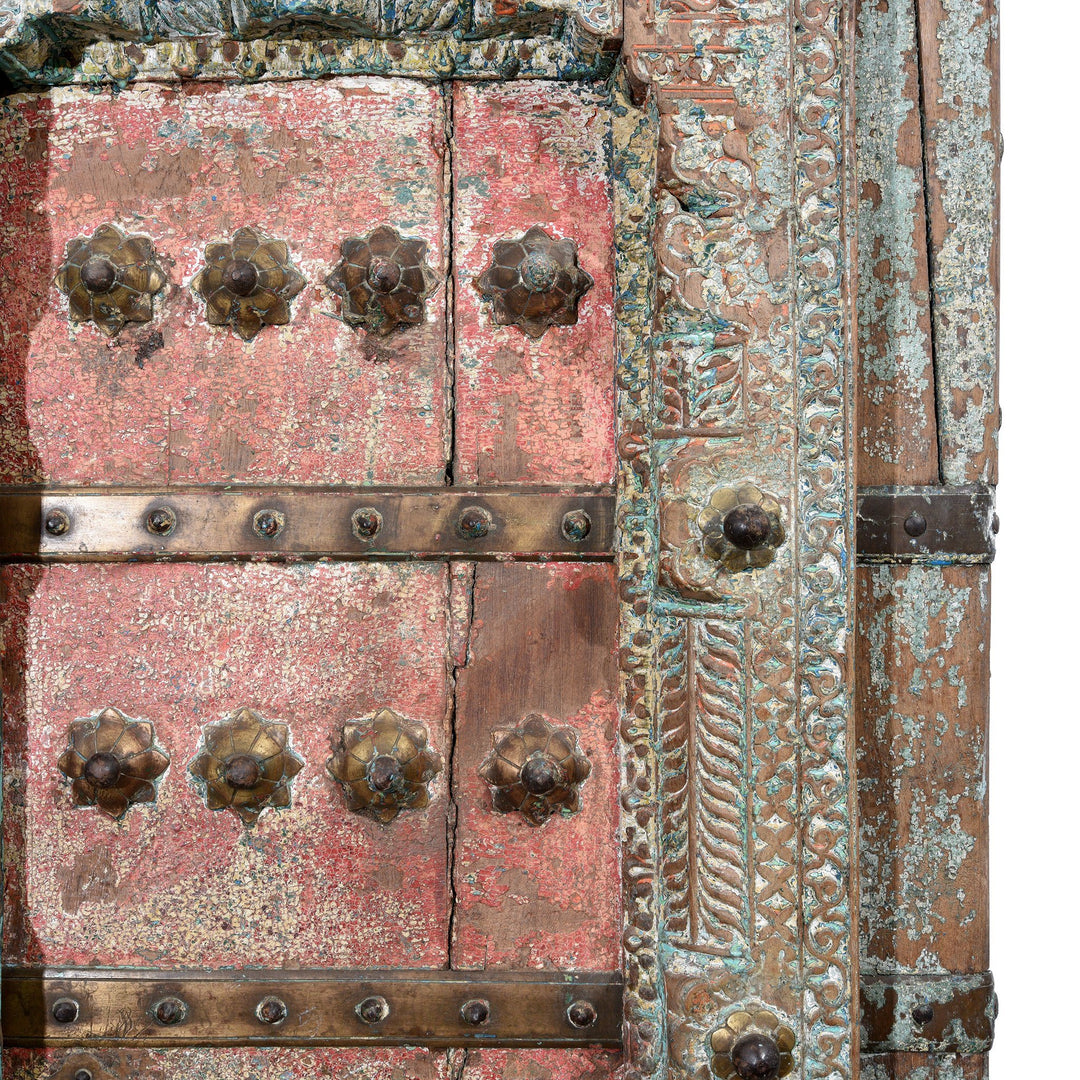 Painted Indian Door With Original Paint From Gujarat - 18thC | Indigo Antiques