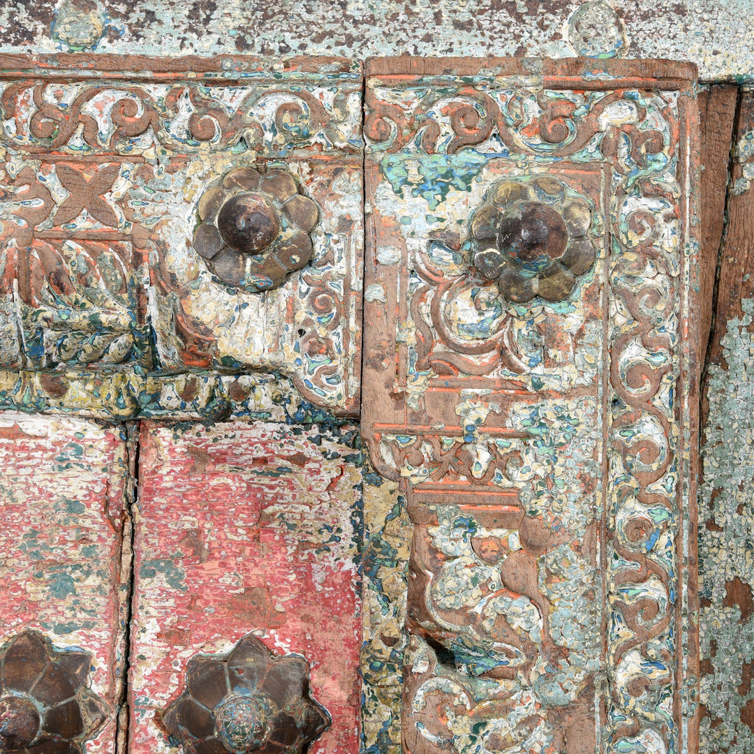 Painted Indian Door With Original Paint From Gujarat - 18thC | Indigo Antiques