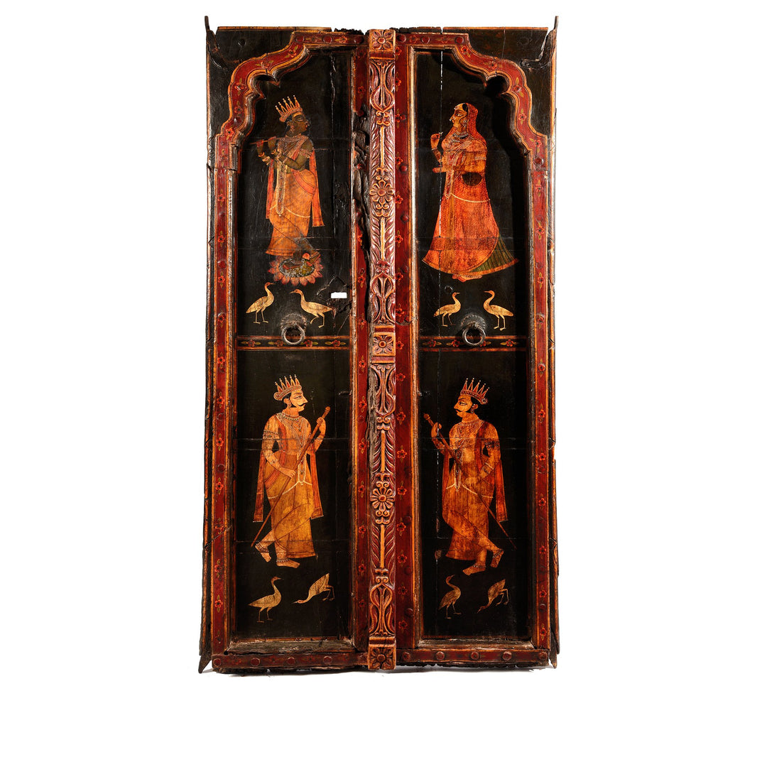 Black & red painted Indian doors from Bikaner, Rajasthan. Indigo Antiques