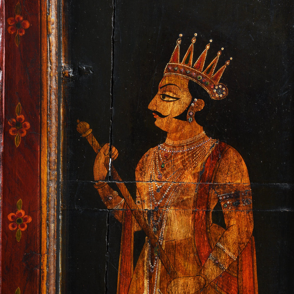 Black & red painted Indian doors from Bikaner, Rajasthan. Indigo Antiques