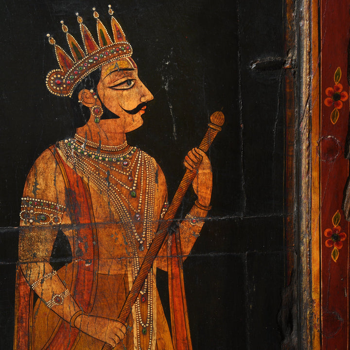 Black & red painted Indian doors from Bikaner, Rajasthan. Indigo Antiques