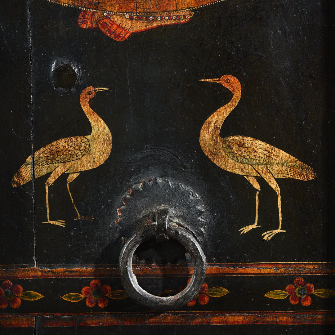 Black & red painted Indian doors from Bikaner, Rajasthan. Indigo Antiques
