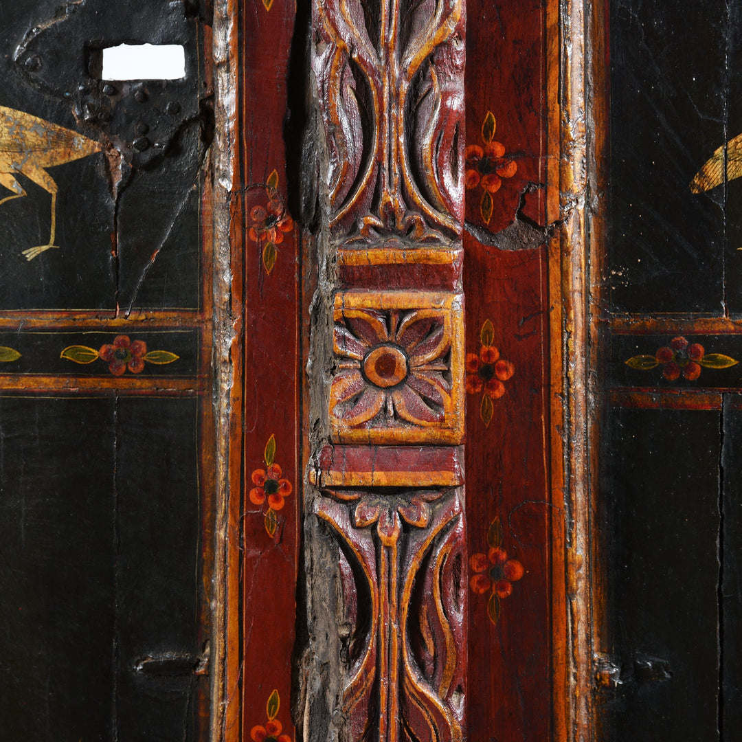 Black & red painted Indian doors from Bikaner, Rajasthan. Indigo Antiques