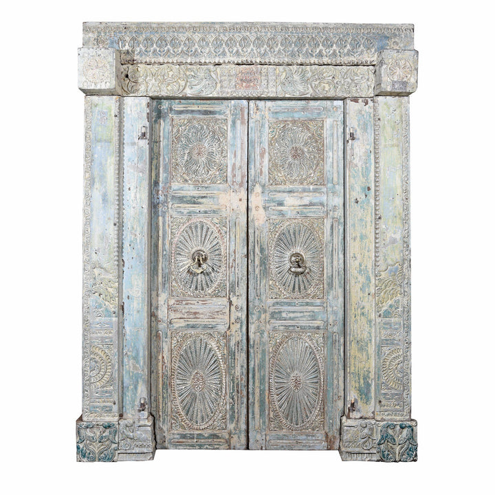Painted Indian Reclaimed Door From Gujarat - 19thC | Indigo Antiques
