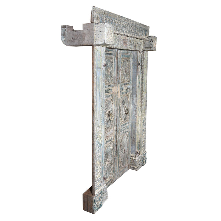 Painted Indian Reclaimed Door From Gujarat - 19thC | Indigo Antiques