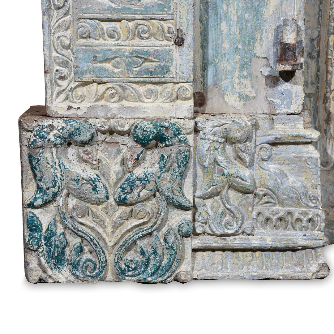 Painted Indian Reclaimed Door From Gujarat - 19thC | Indigo Antiques