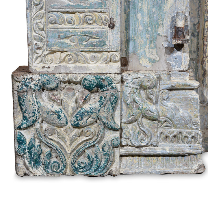 Painted Indian Reclaimed Door From Gujarat - 19thC | Indigo Antiques