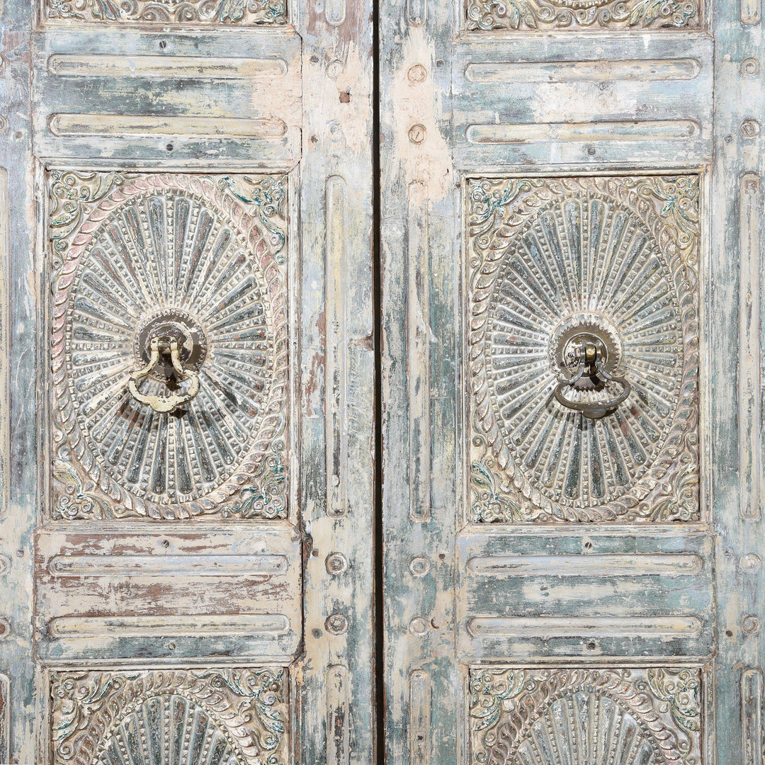 Painted Indian Reclaimed Door From Gujarat - 19thC | Indigo Antiques