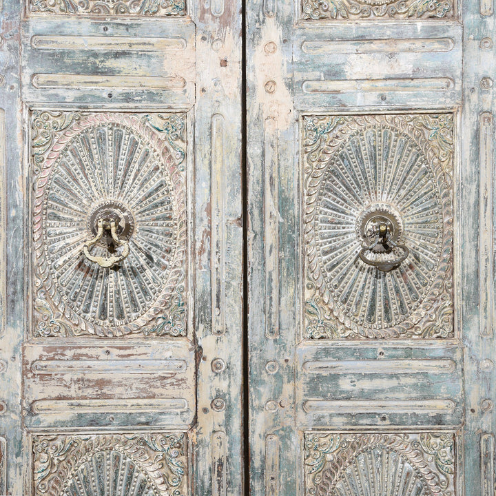 Painted Indian Reclaimed Door From Gujarat - 19thC | Indigo Antiques