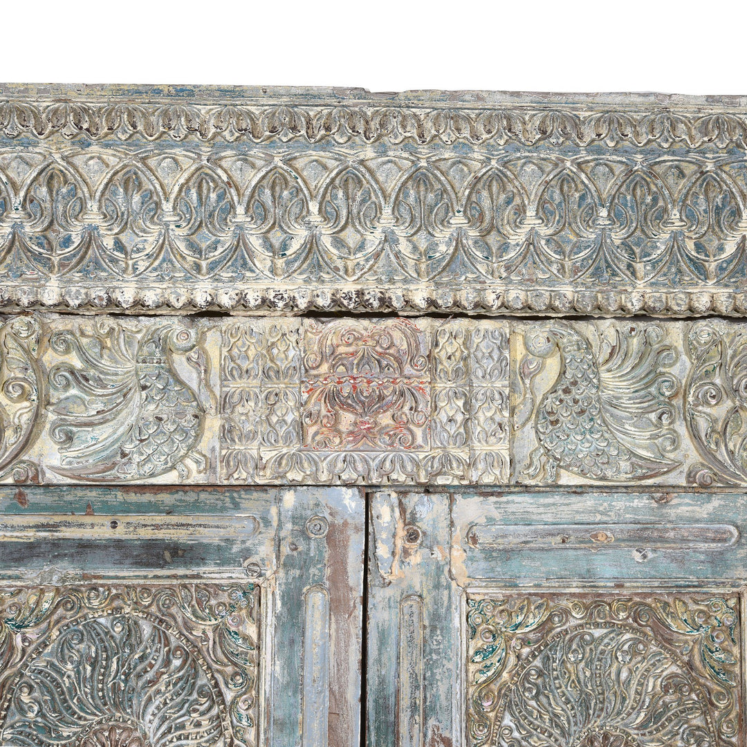 Painted Indian Reclaimed Door From Gujarat - 19thC | Indigo Antiques