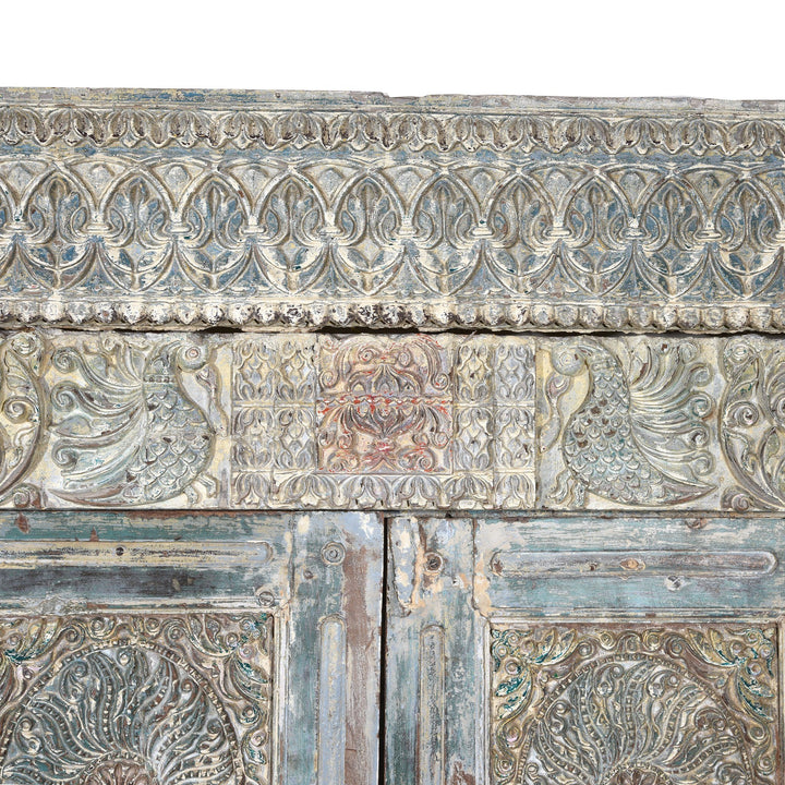 Painted Indian Reclaimed Door From Gujarat - 19thC | Indigo Antiques