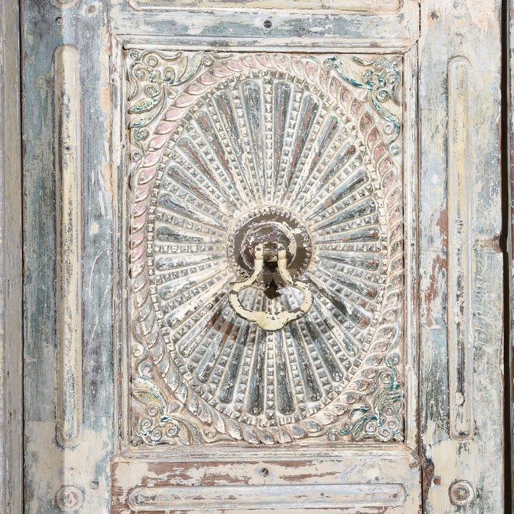 Painted Indian Reclaimed Door From Gujarat - 19thC | Indigo Antiques