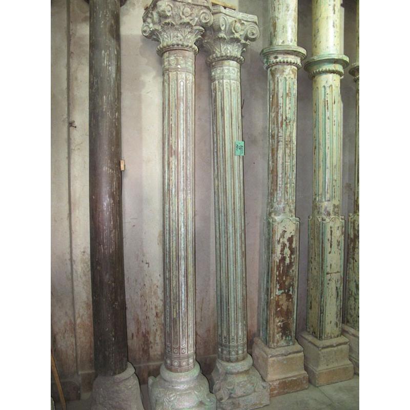 Pair Painted Teak Pillars with Stone Bases - 19thC | Indigo Oriental Antiques