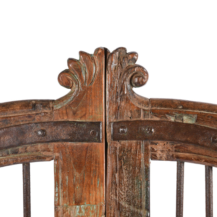 Central detail with original paint on Indian Teak Dog Gates From Gujarat - 19th Century | Indigo Oriental Antiques