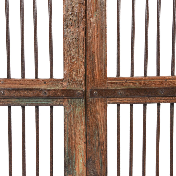 Central detail with original paint on Indian Teak Dog Gates From Gujarat - 19th Century | Indigo Oriental Antiques