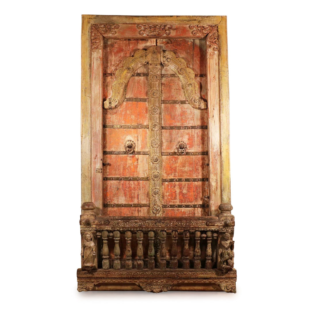 Teak Window with Original Painting from Gujarat - 19thC | Indigo Oriental Antiques