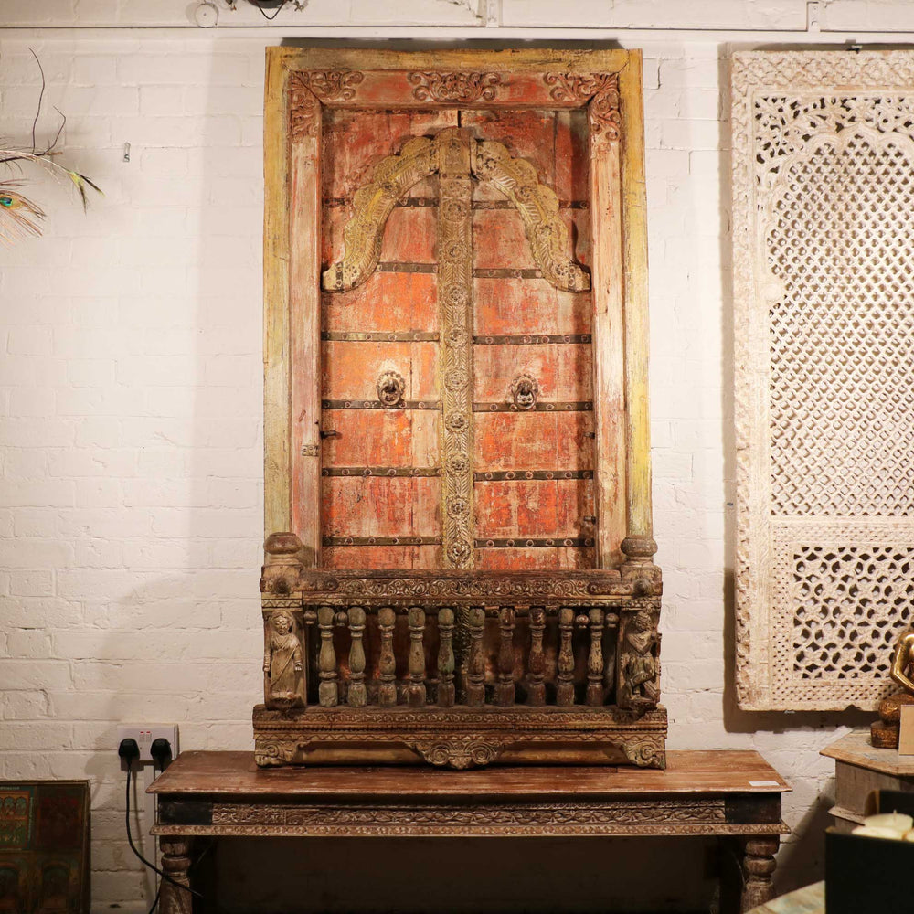 Teak Window with Original Painting from Gujarat - 19thC | Indigo Oriental Antiques