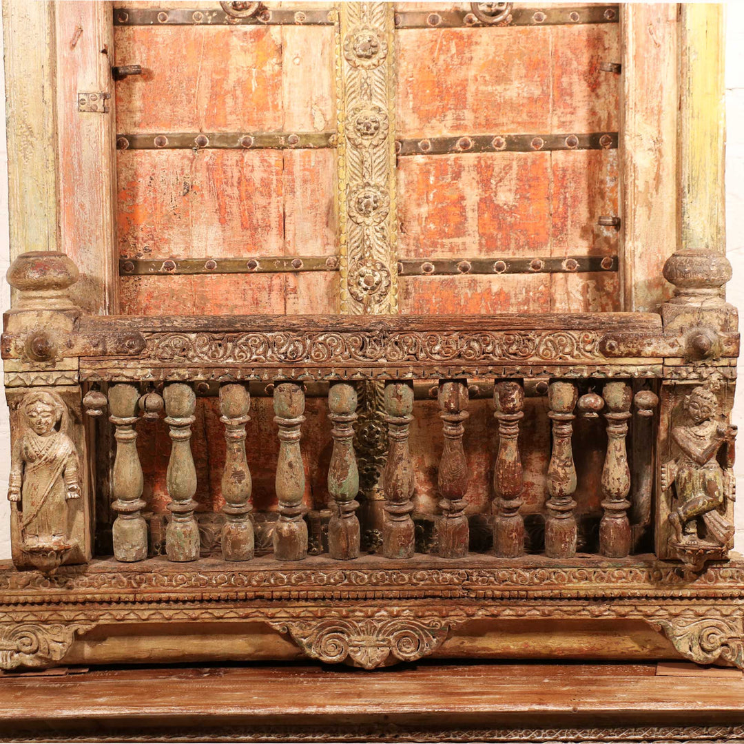 Teak Window with Original Painting from Gujarat - 19thC | Indigo Oriental Antiques
