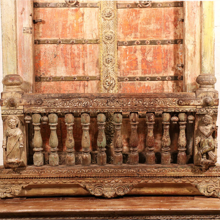 Teak Window with Original Painting from Gujarat - 19thC | Indigo Oriental Antiques
