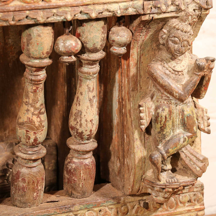 Teak Window with Original Painting from Gujarat - 19thC | Indigo Oriental Antiques