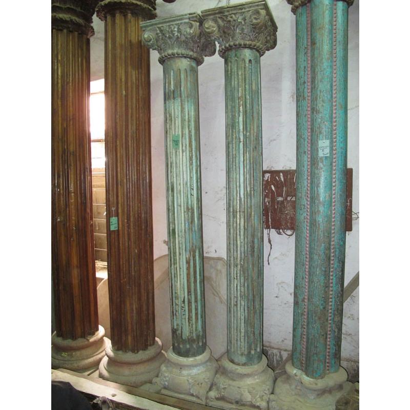 Teakwood Painted Pillars (Pair) With Stone Bases - 19thC | Indigo Oriental Antiques