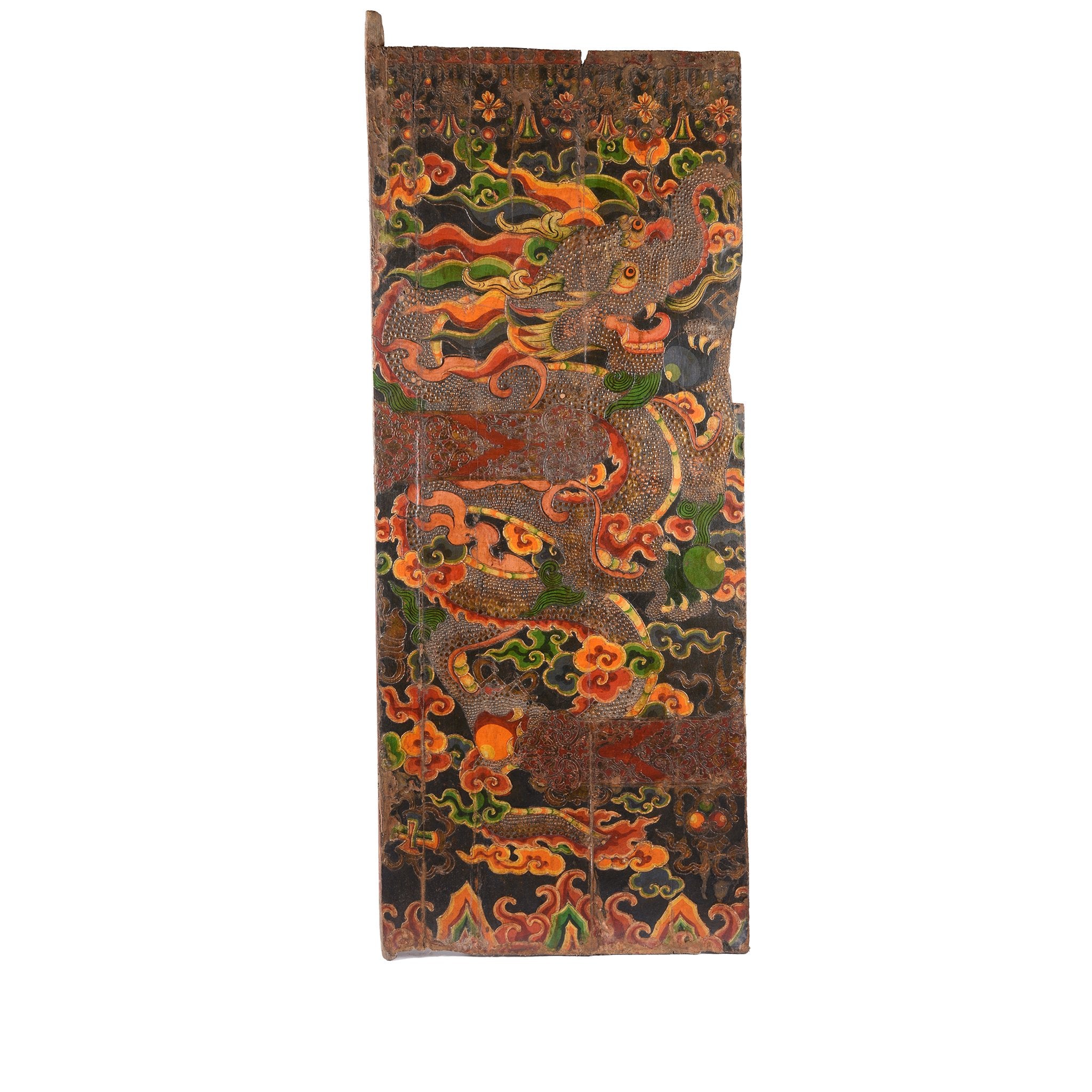Tibetan Dragon Door Panel With Original Paint 75 - 100 Yrs Old Tibetan Dragon Door Panel With Original Paint 75 - 100 Yrs Old