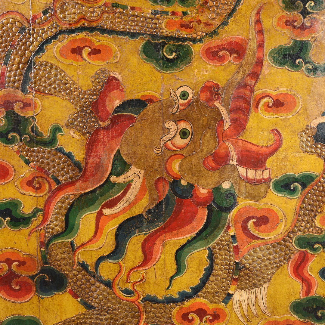 Tibetan Dragon Door With Original Paint 75 - 100 Yrs Old | Indigo Antiques