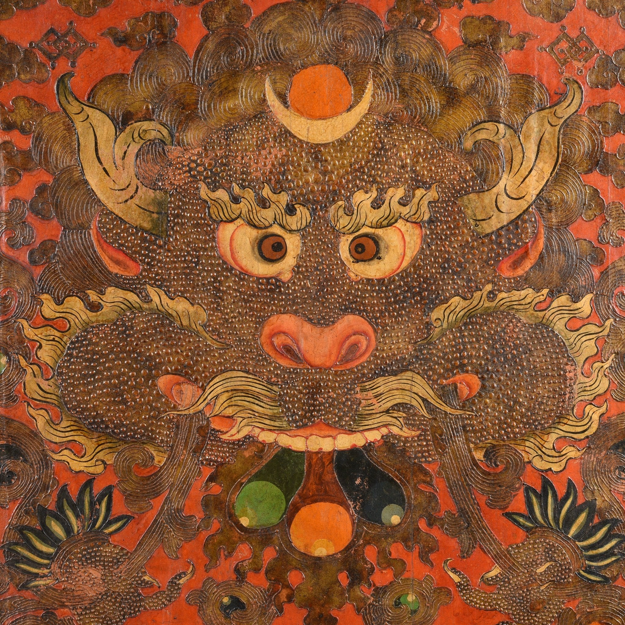 Tibetan Dragon Door Panel With Original Paint 75 - 100 Yrs Old Tibetan Dragon Door Panel With Original Paint 75 - 100 Yrs Old