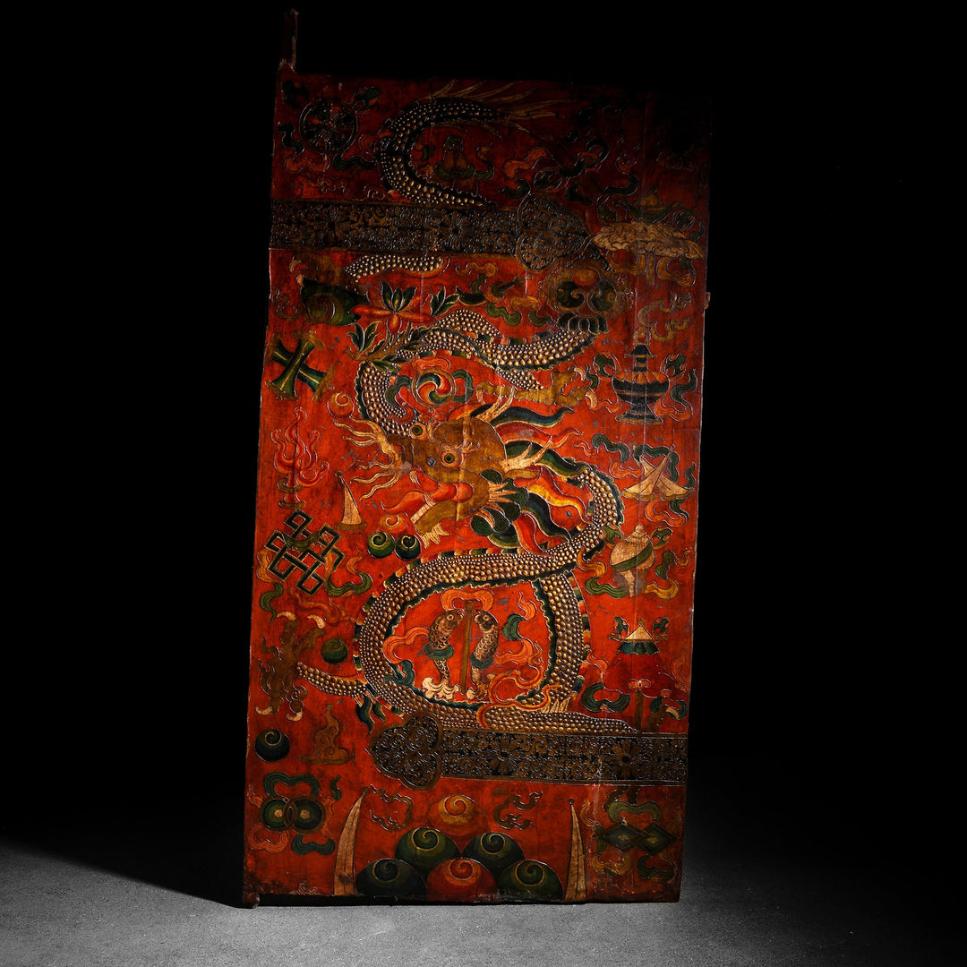 Tibetan Dragon Door panel With Original Paint | Indigo Antiques