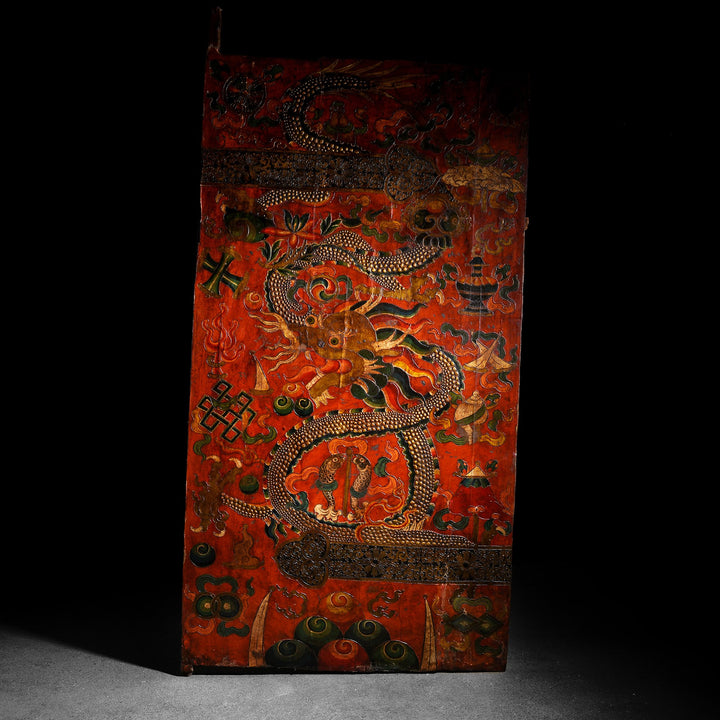 Tibetan Dragon Door panel With Original Paint | Indigo Antiques