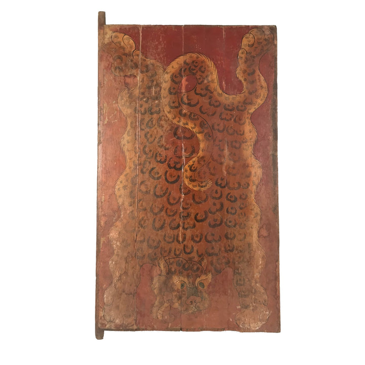 Tibetan Painted Leopard Door - Ca 90 yrs old | Indigo Oriental Antiques