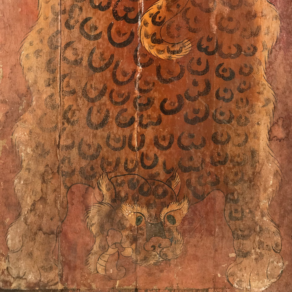 Tibetan Painted Leopard Door - Ca 90 yrs old | Indigo Oriental Antiques