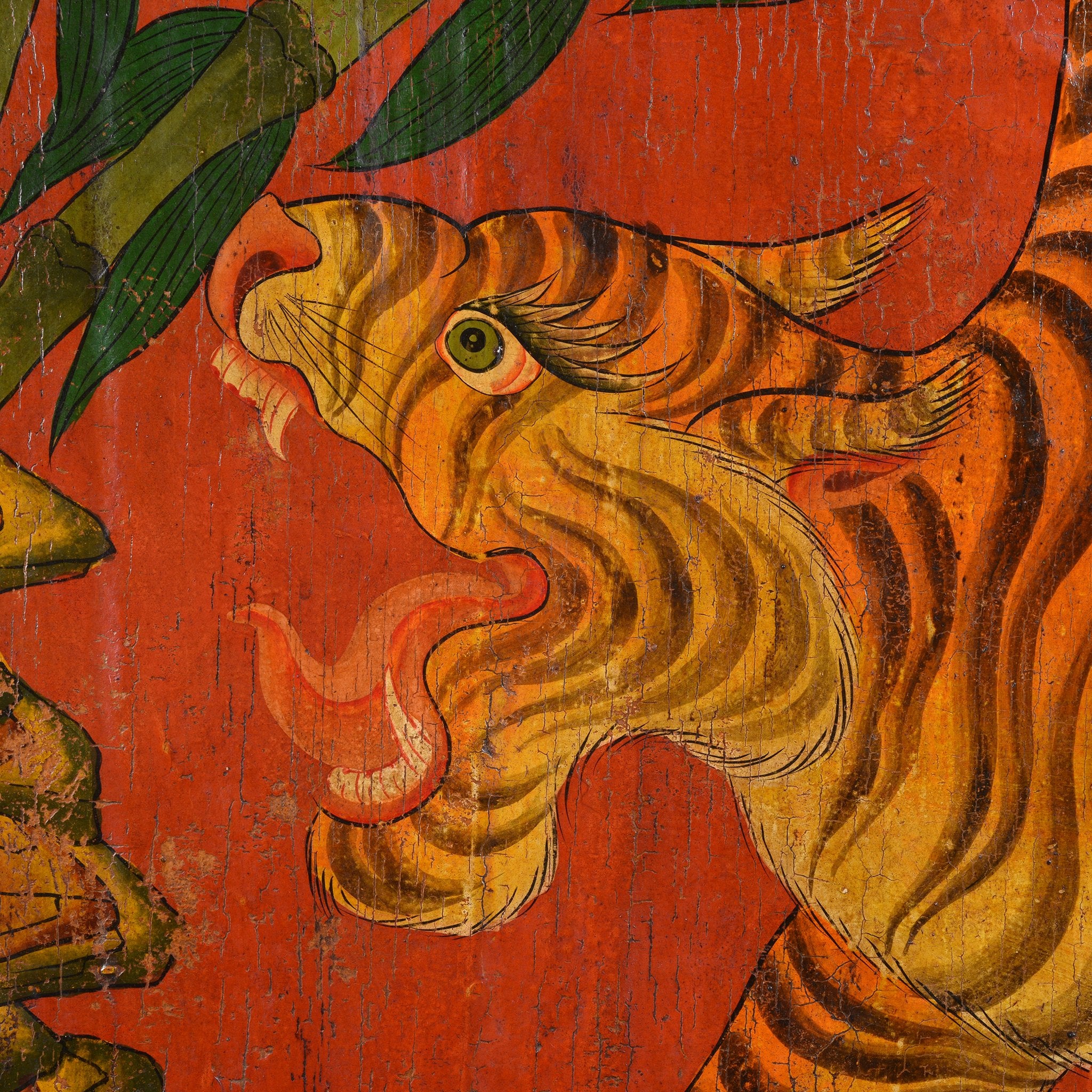 Tibetan Tiger Door Panel With Original Paint 75 - 100 Yrs Old Tibetan Tiger Door Panel With Original Paint 75 - 100 Yrs Old