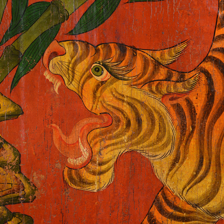 Tibetan Tiger Door With Original Paint 75 - 100 Yrs Old | Indigo Antiques