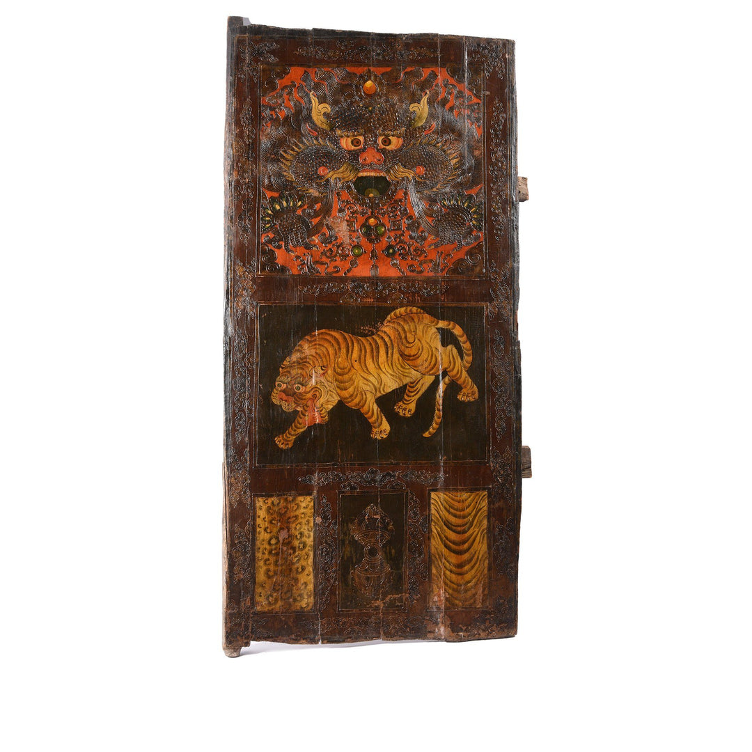 Tibetan Tiger Door Panel With Original Paint - Ca 1900