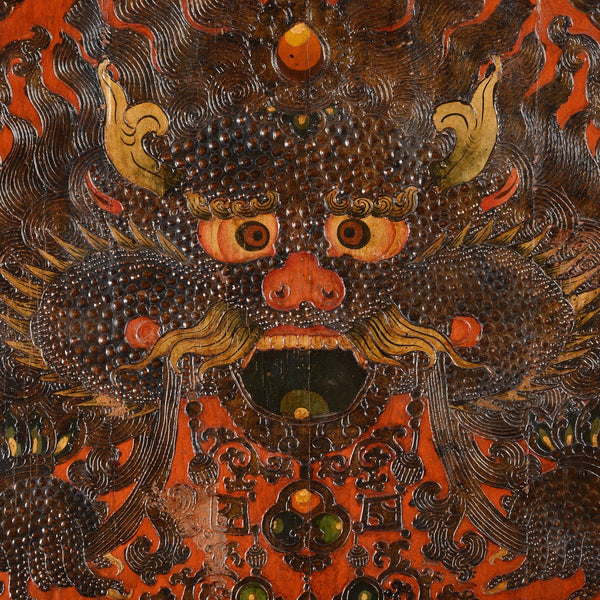 Tibetan Tiger Door Panel With Original Paint - Ca 1900