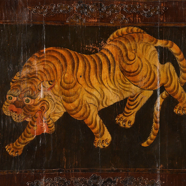 Tibetan Tiger Door Panel With Original Paint - Ca 1900