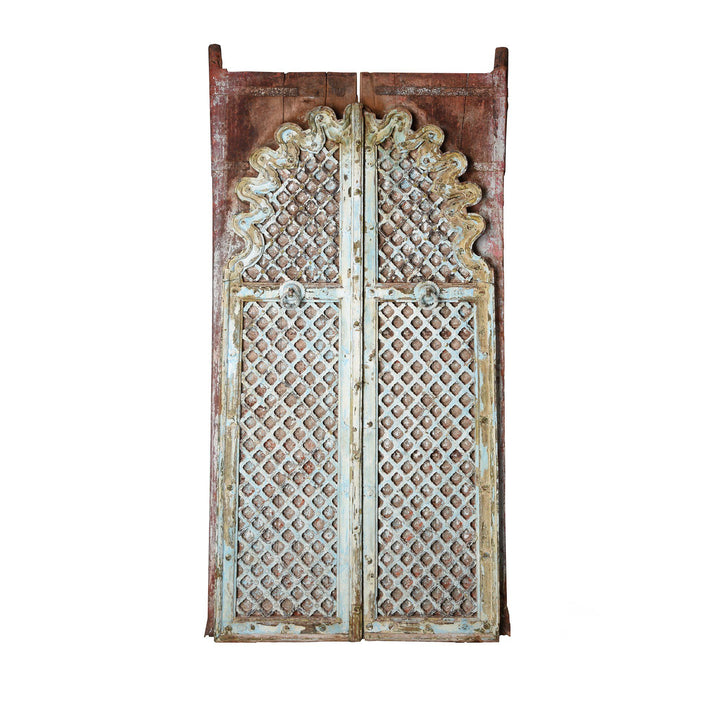 Vermillion Painted Mica Indian Peacock Doors - 18thC | Indigo Antiques