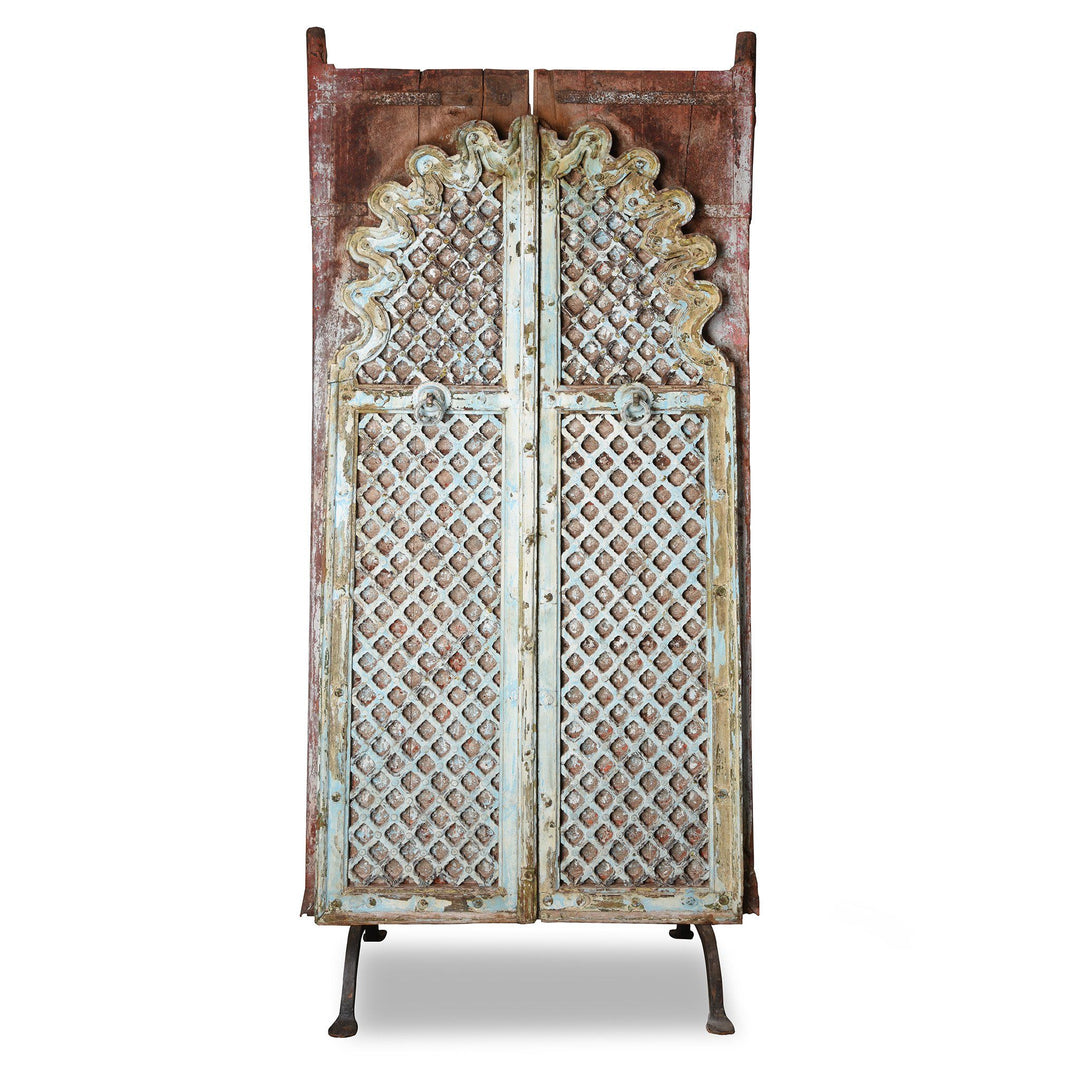 Vermillion Painted Mica Indian Peacock Doors - 18thC | Indigo Antiques
