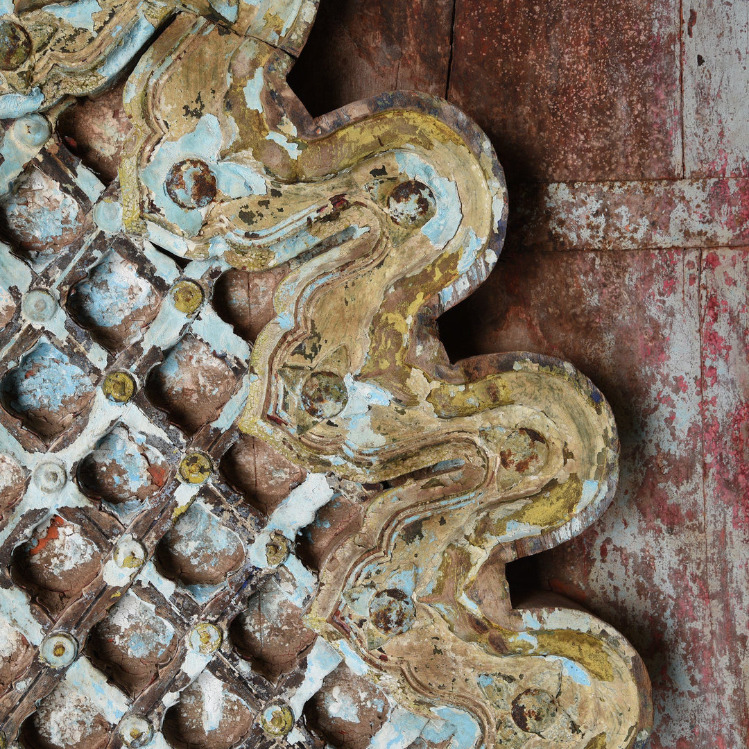 Vermillion Painted Mica Indian Peacock Doors - 18thC | Indigo Antiques
