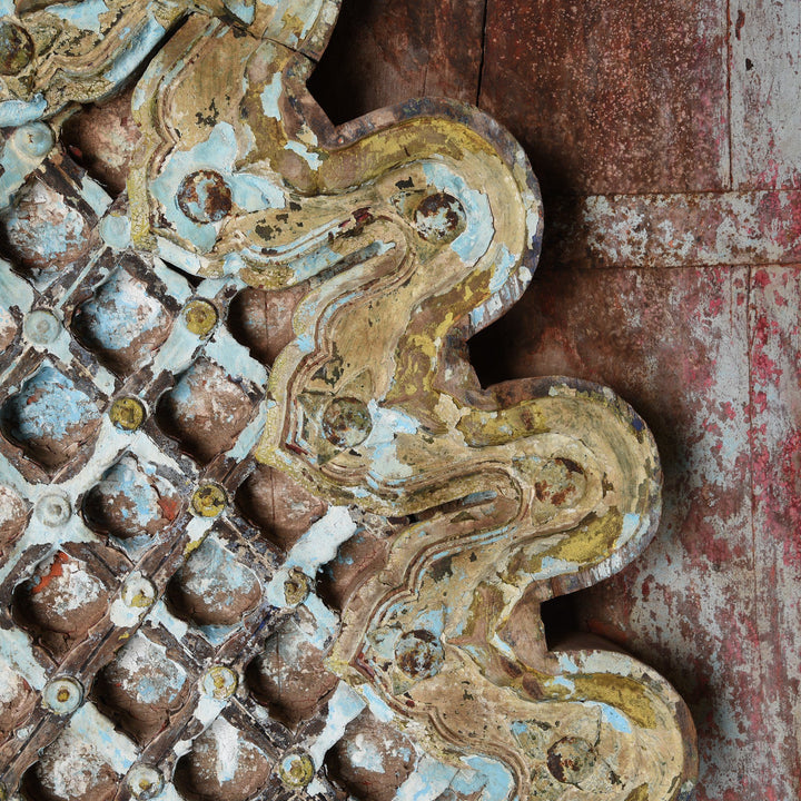 Vermillion Painted Mica Indian Peacock Doors - 18thC | Indigo Antiques