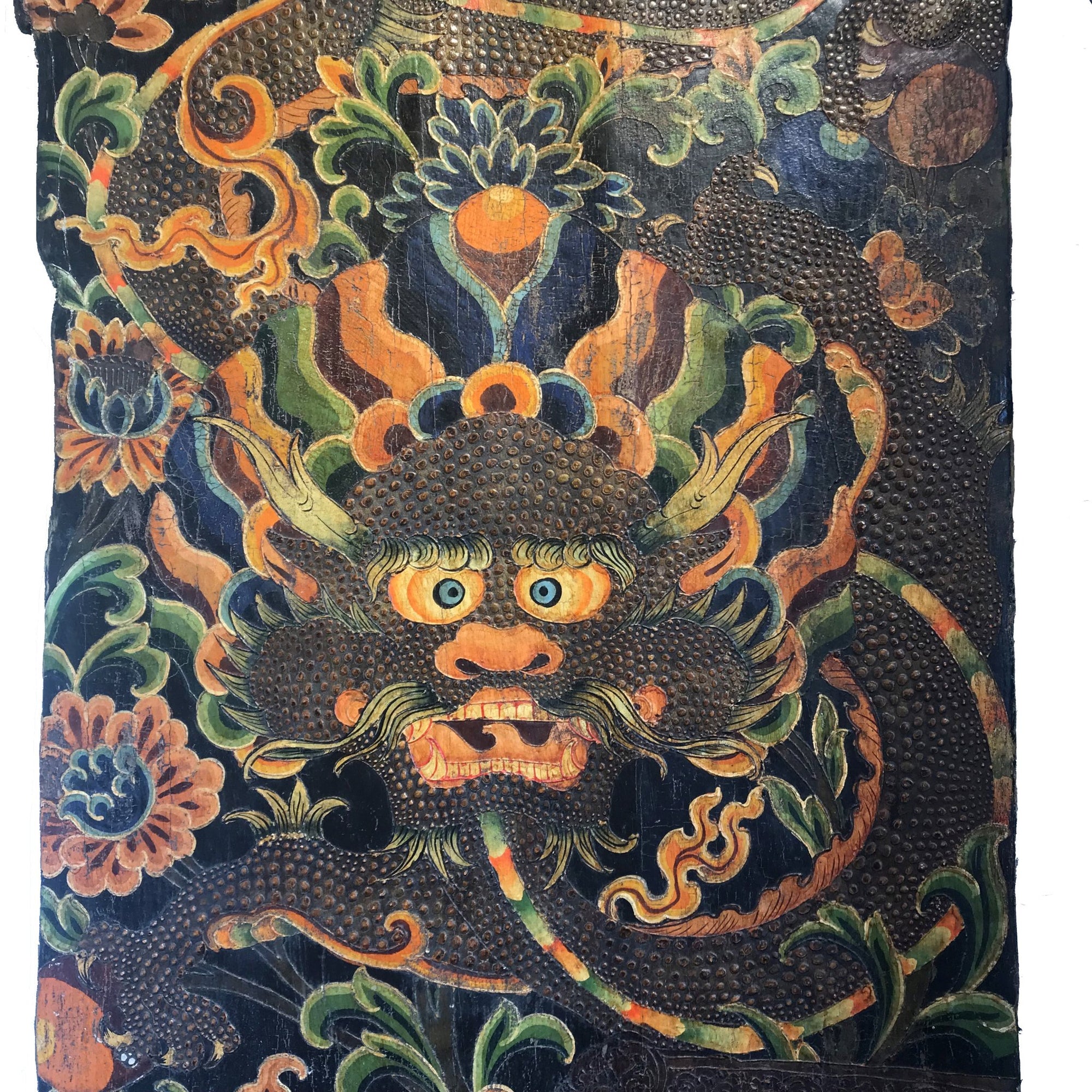Vintage Tibetan Door With Dragon Painting - Ca 1930 | Indigo Oriental Antiques
