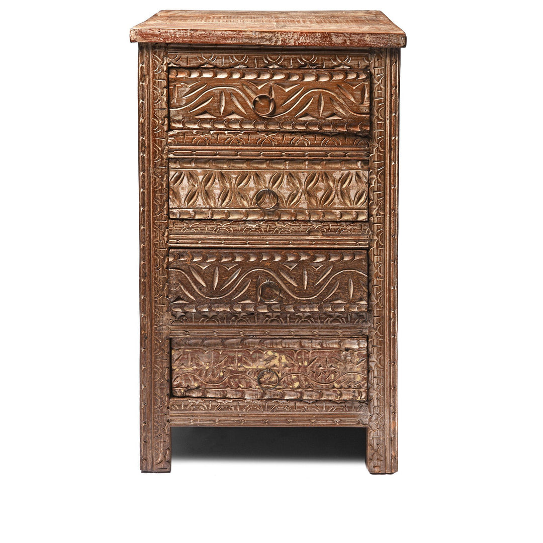 Bedside Cabinet Made From Reclaimed Carved Teak | Indigo Antiques