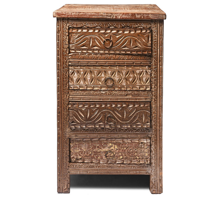 Bedside Cabinet Made From Reclaimed Carved Teak | Indigo Antiques