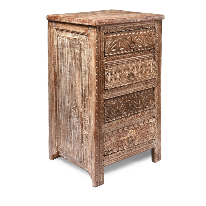 Bedside Cabinet Made From Reclaimed Carved Teak | Indigo Antiques
