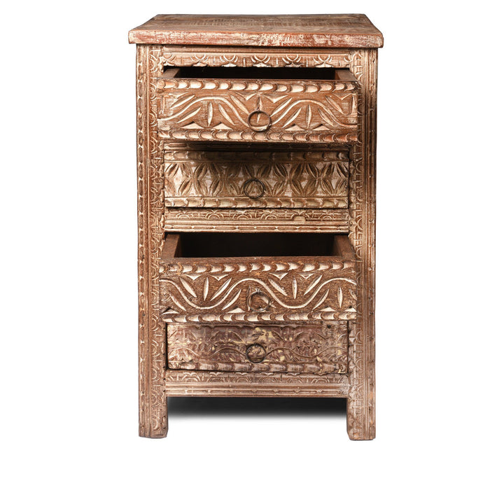 Bedside Cabinet Made From Reclaimed Carved Teak | Indigo Antiques