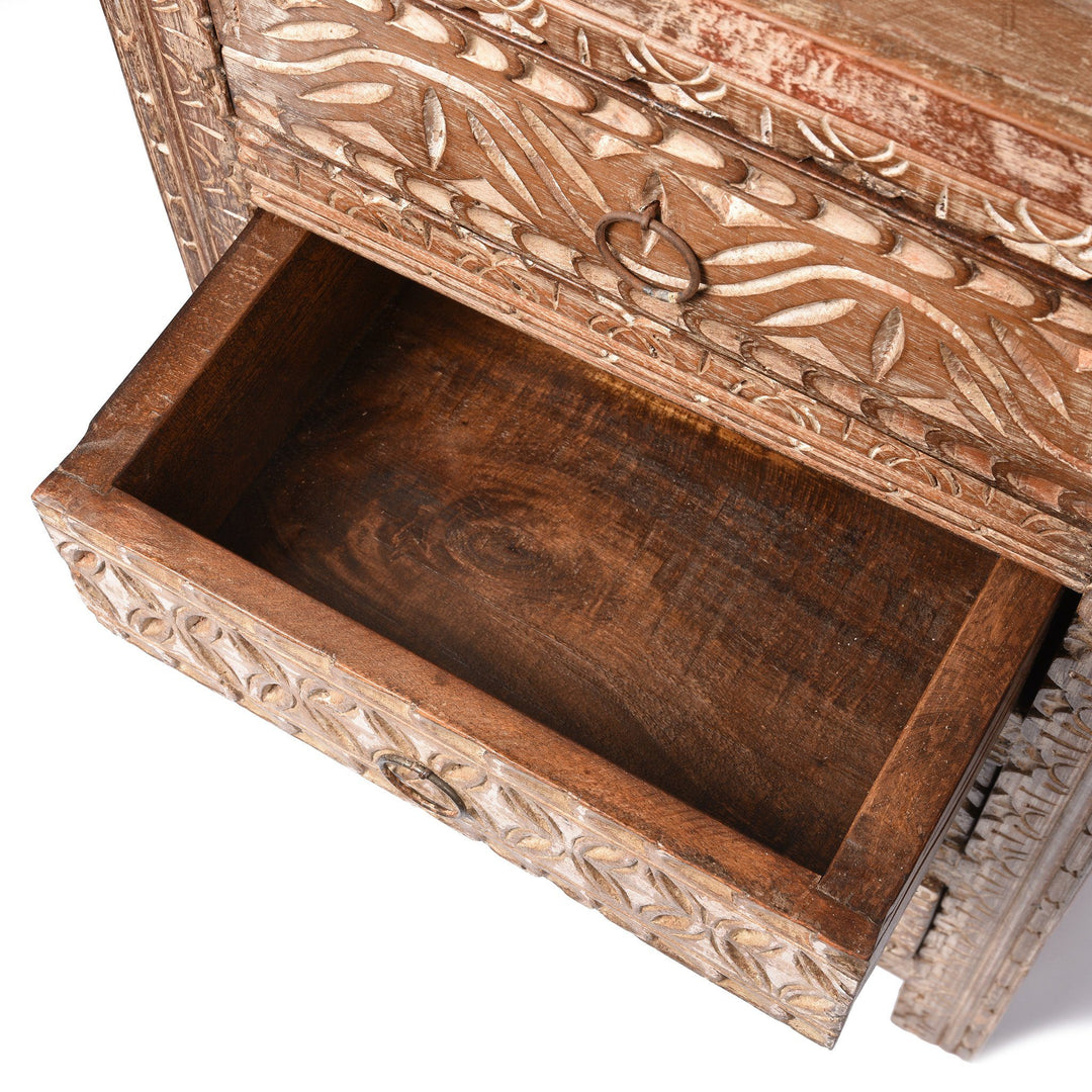 Bedside Cabinet Made From Reclaimed Carved Teak | Indigo Antiques