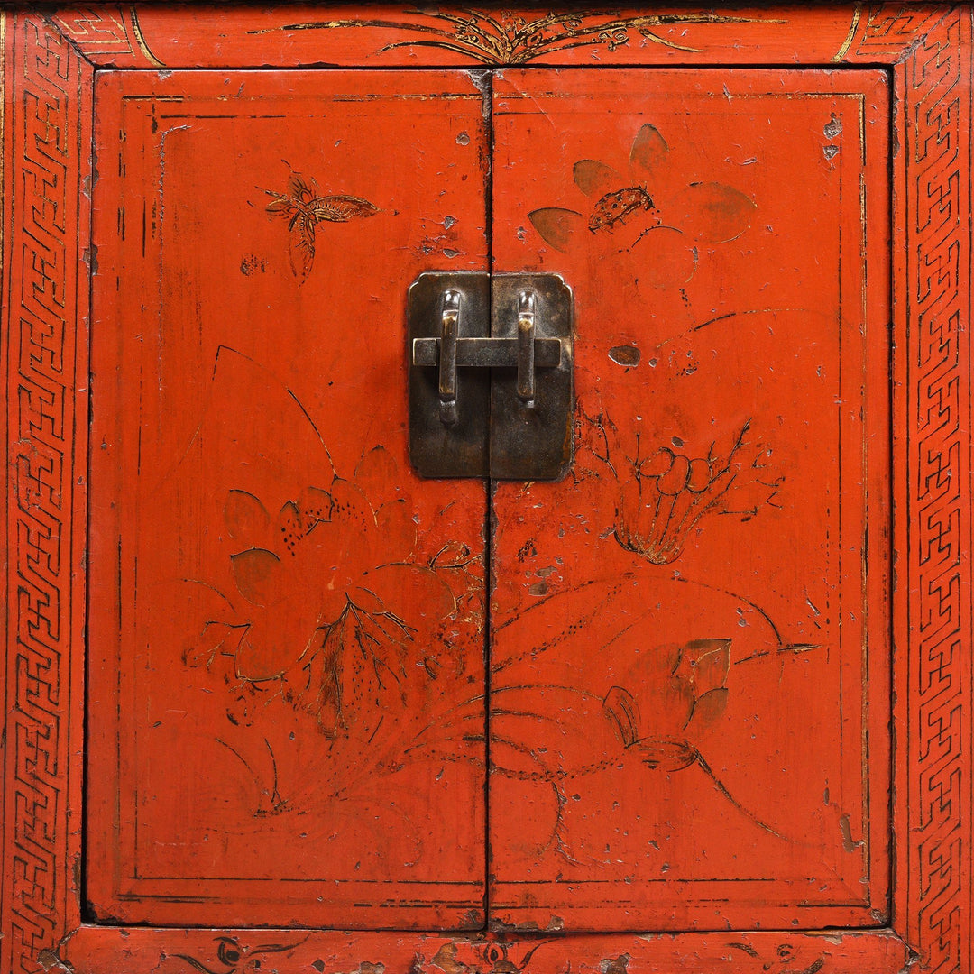 Chinese Red Lacquer Bedside Cabinet from Shanxi - Early 19thC | Indigo Antiques