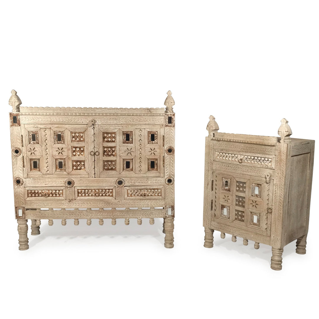 White Limed Indian Kutchi Bedroom Furniture Made from Sustainable Mango Wood | Indigo Antiques