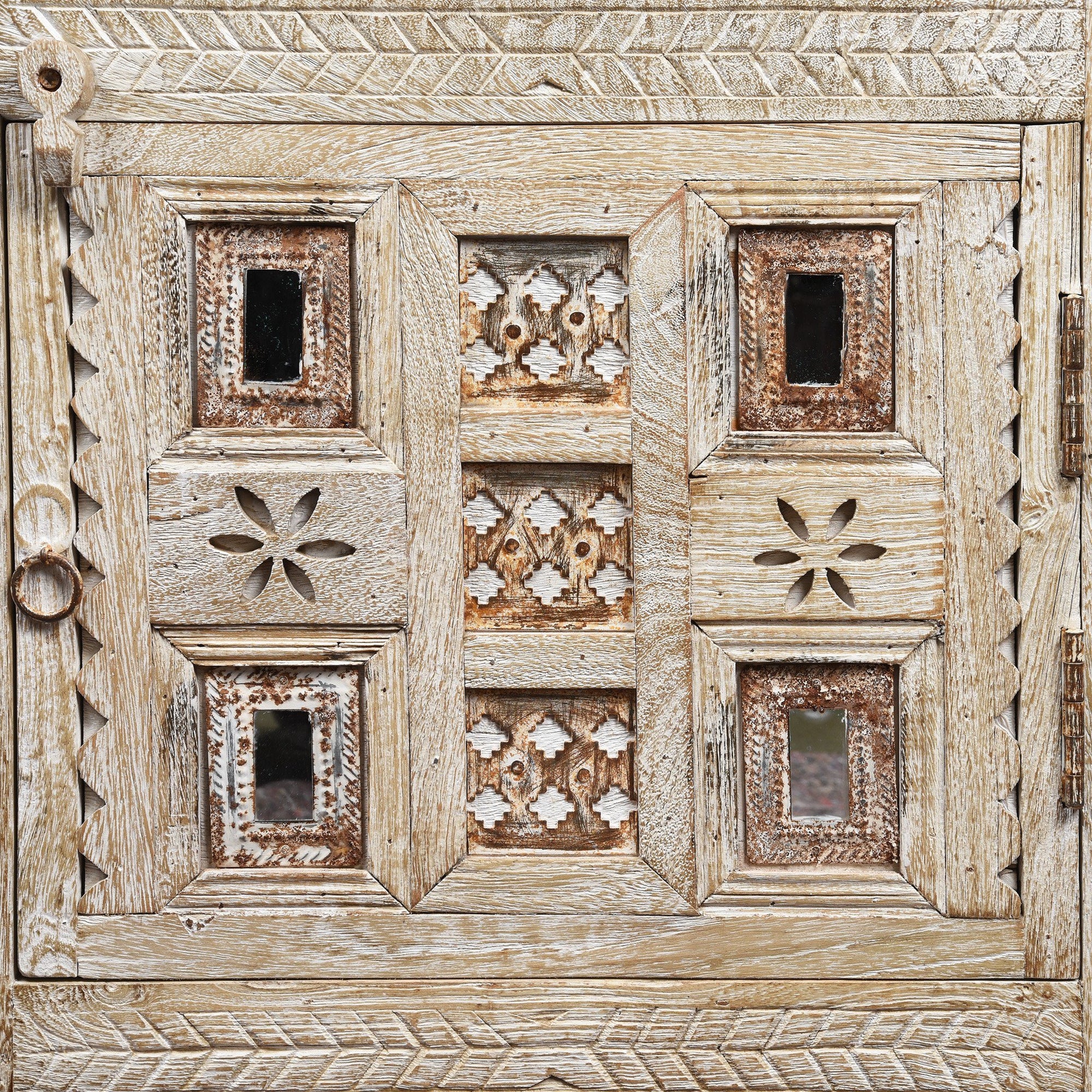 White Limed Indian Kutchi Bedside Cabinet Made from Sustainable Mango Wood | Indigo Antiques
